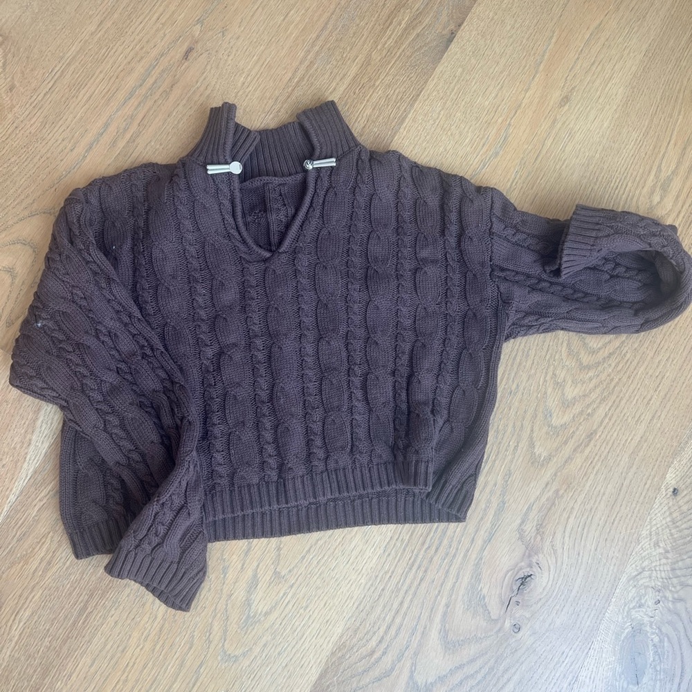 Commense Brown V-Neck Sweater with Ribbed Texture